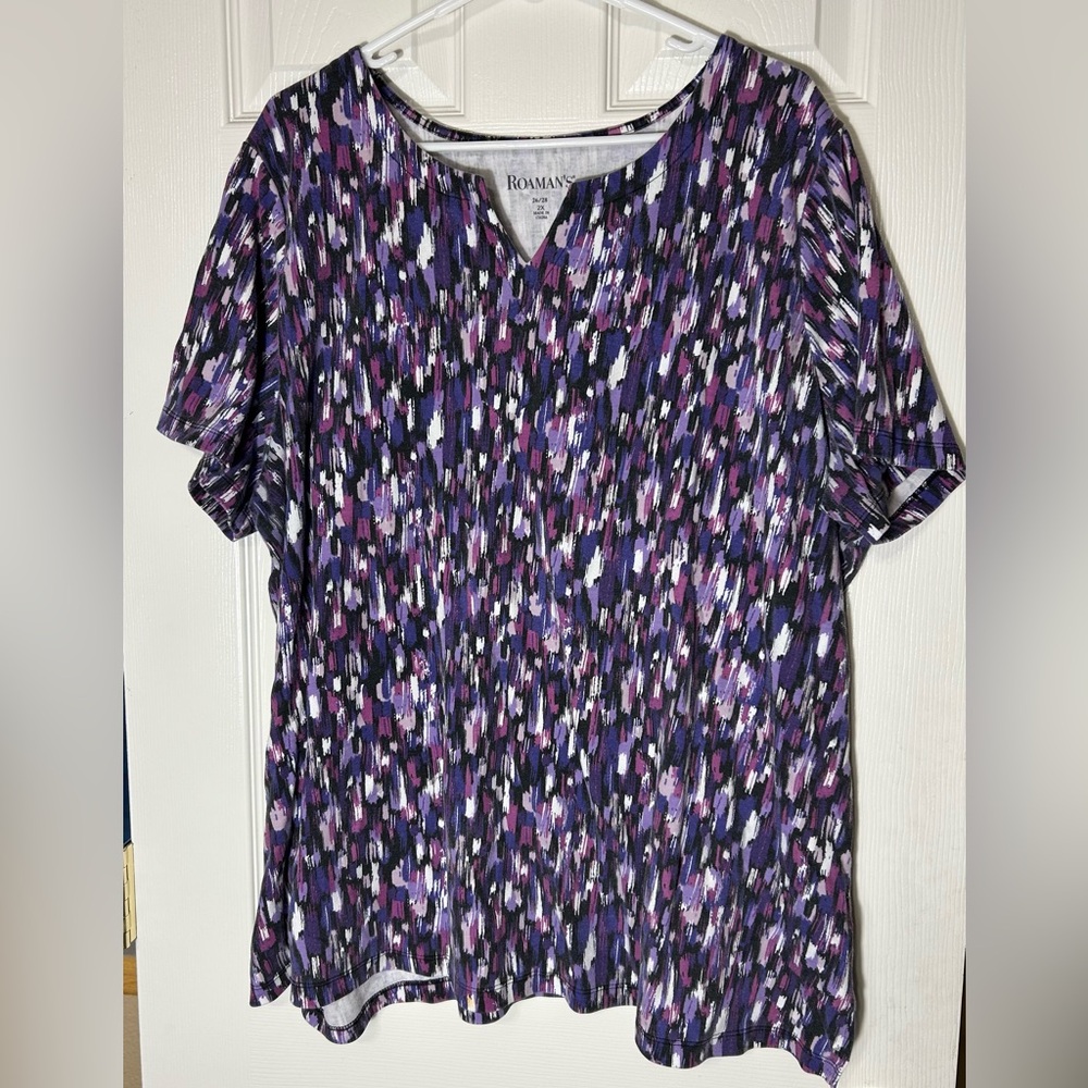 Roaman's Women's Multicolor Abstract Short Sleeve Top‎